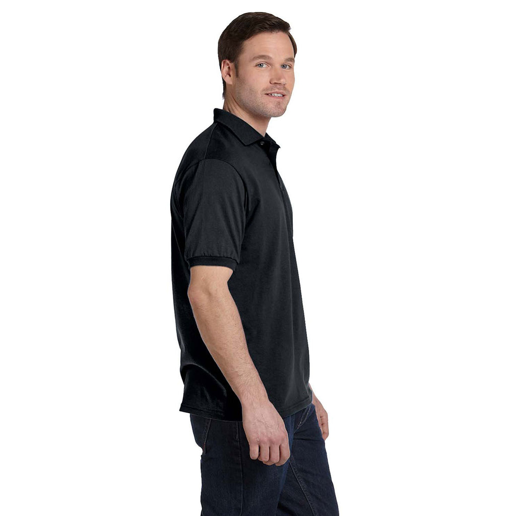 Hanes Men's Black 5.2 oz. 50/50 EcoSmart Jersey Knit Polo