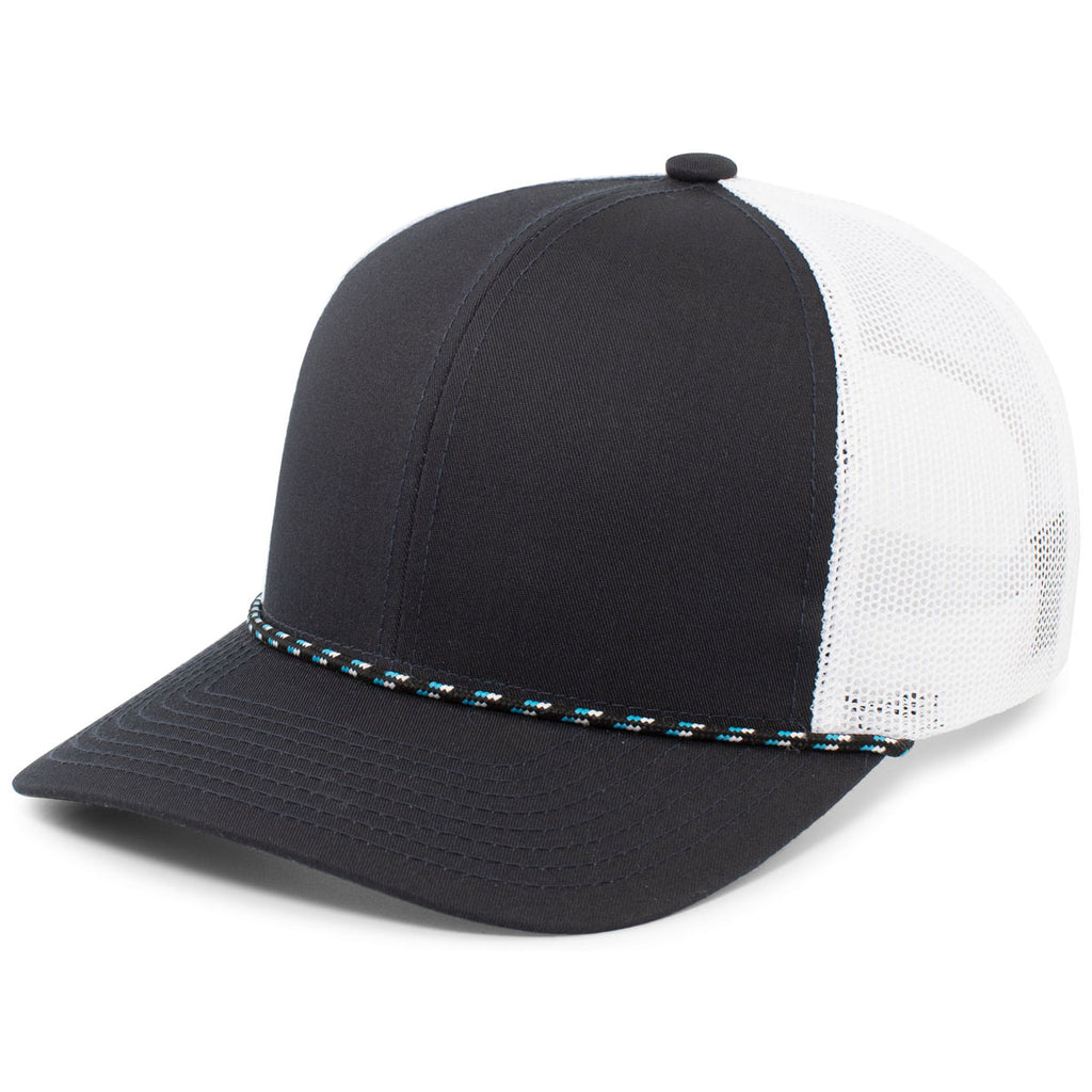 Pacific Headwear Navy/White/Navy Trucker Snapback Braid Cap