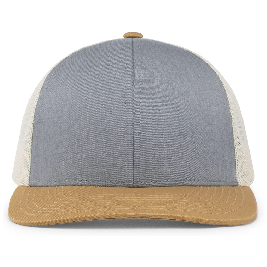 Pacific Headwear Heather Grey/Beige/Amber Gold Snapback Trucker Mesh Cap