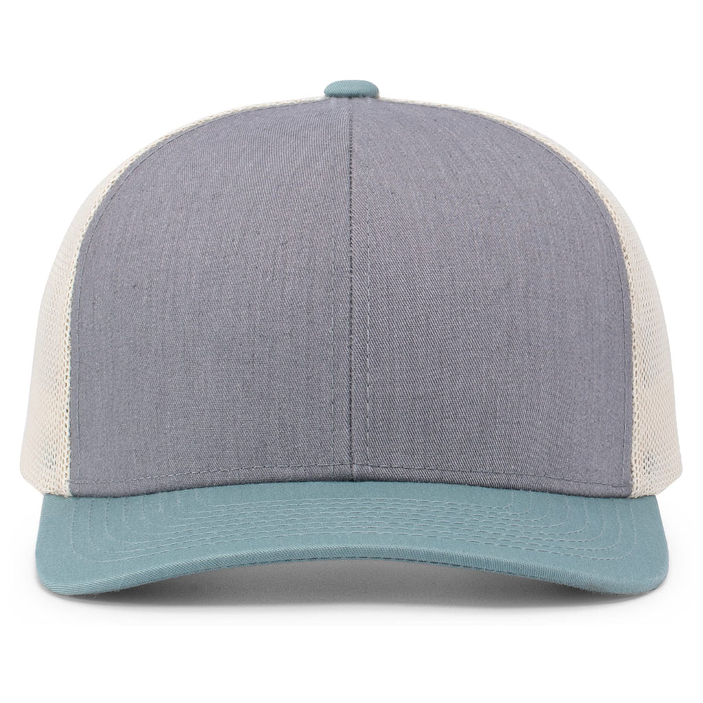 Pacific Headwear Heather Grey/Beige/Smoke Blue Snapback Trucker Mesh Cap