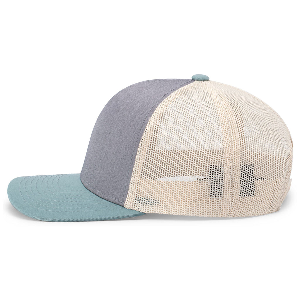 Pacific Headwear Heather Grey/Beige/Smoke Blue Snapback Trucker Mesh Cap