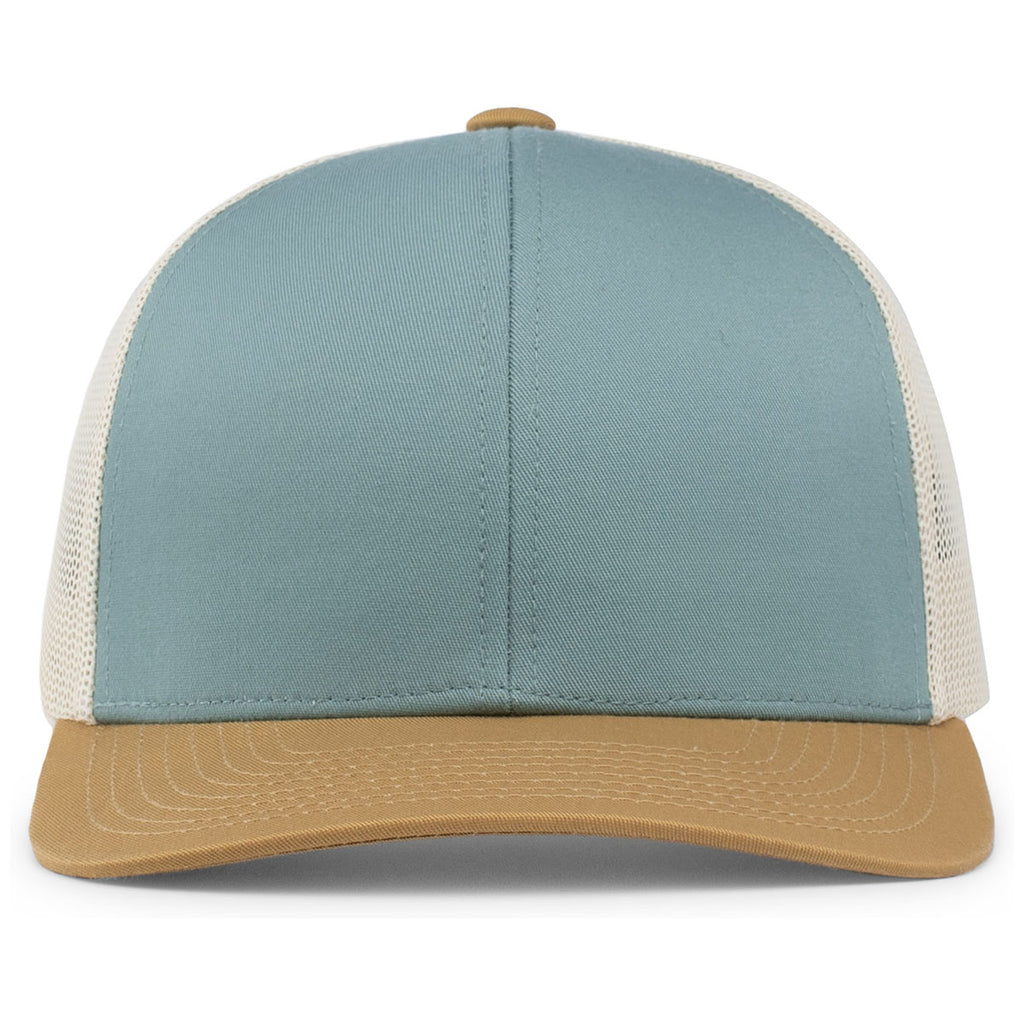 Pacific Headwear Smoke Blue/Beige/Amber Gold Snapback Trucker Mesh Cap