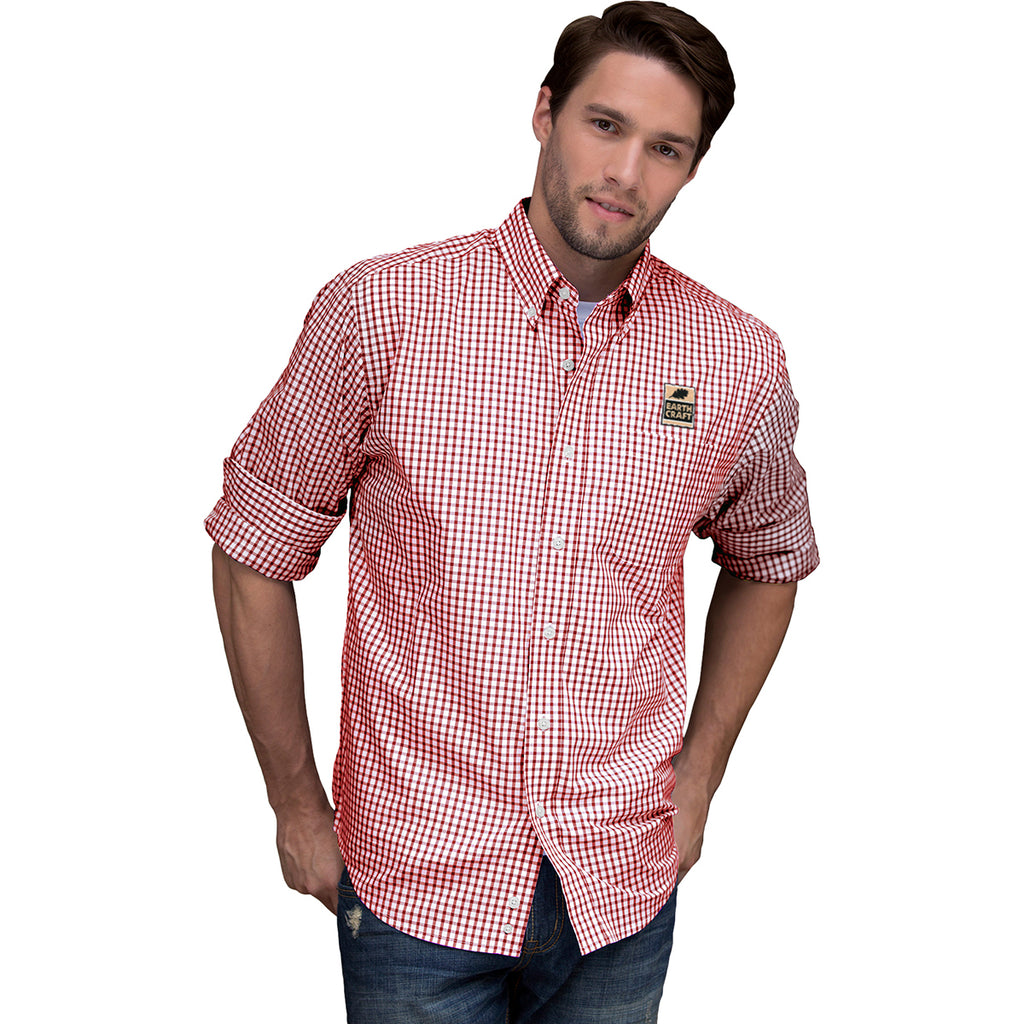 Vantage Men's Sports Red/White Easy-Care Gingham Check Shirt