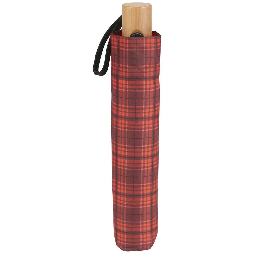 Stromberg Burgundy 42" Recycled PET Auto Open Plaid Folding Umbrella