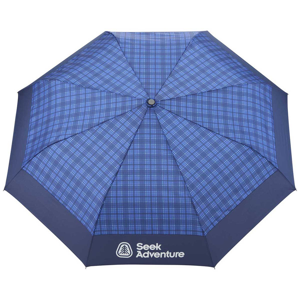 Stromberg Navy 42" Recycled PET Auto Open Plaid Folding Umbrella