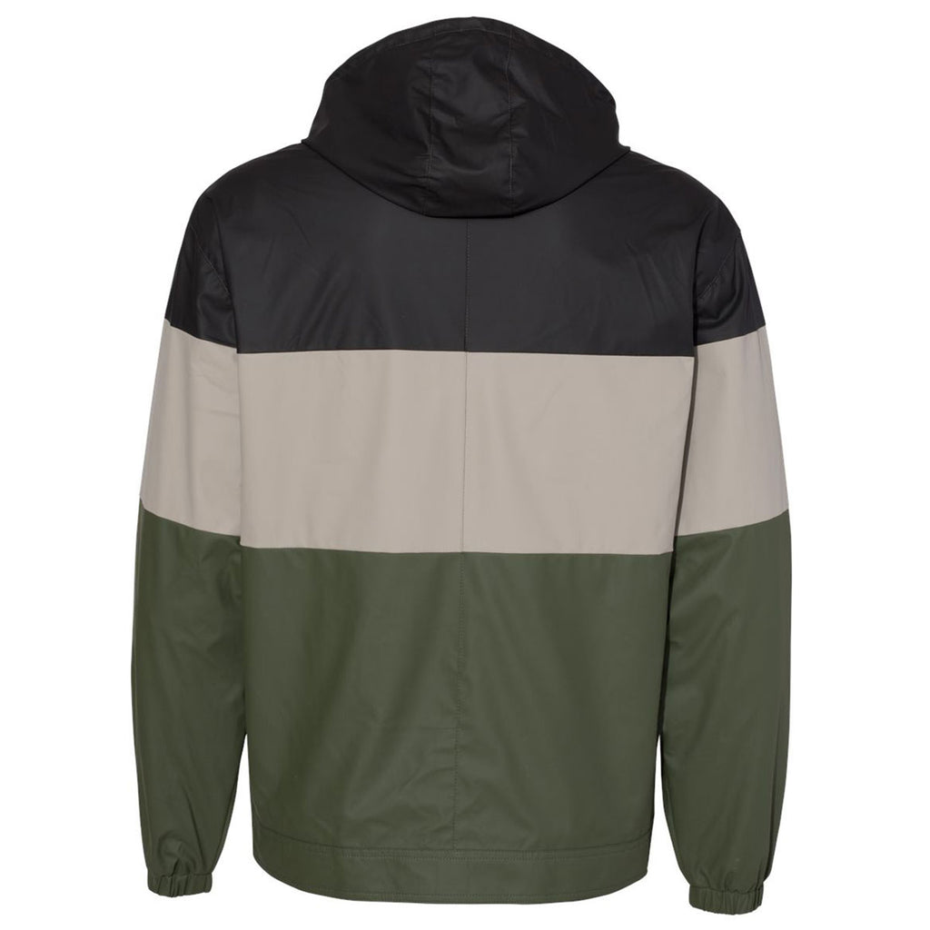 Weatherproof Men's Black/Khaki/Bronze Green Vintage Colorblocked Hooded Rain Jacket