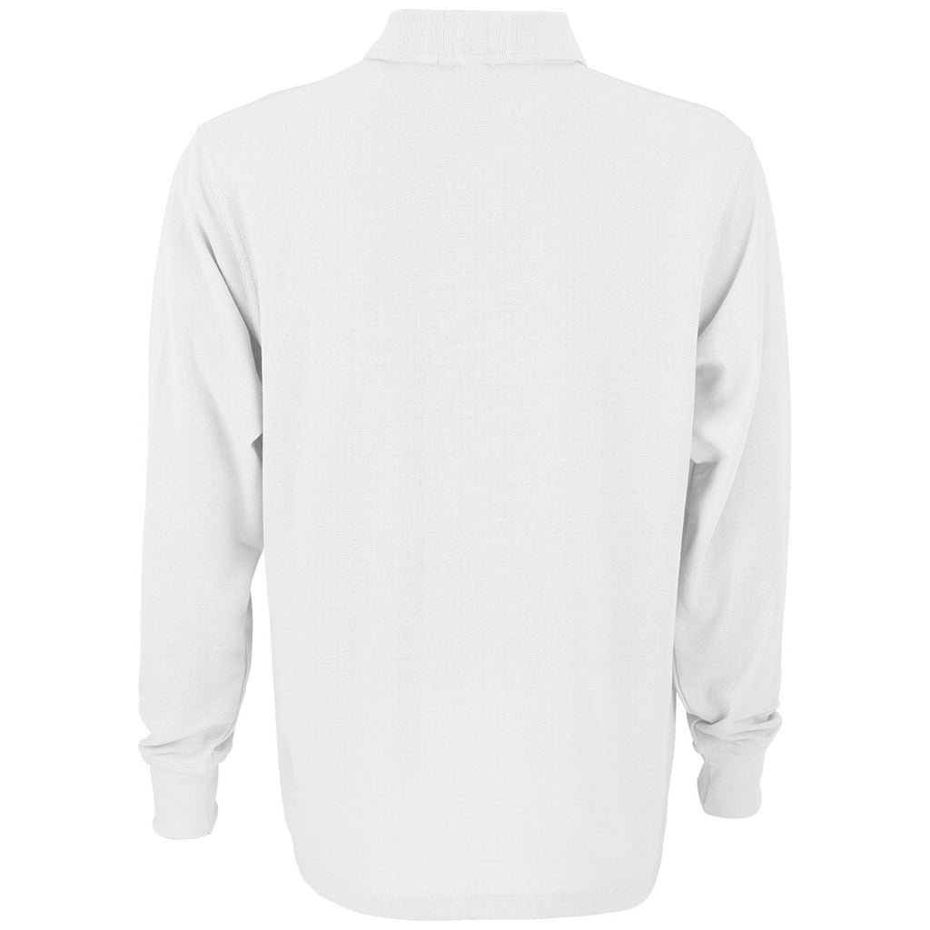 Vantage Men's White Long Sleeve Soft-Blend Double-Tuck Pique Polo