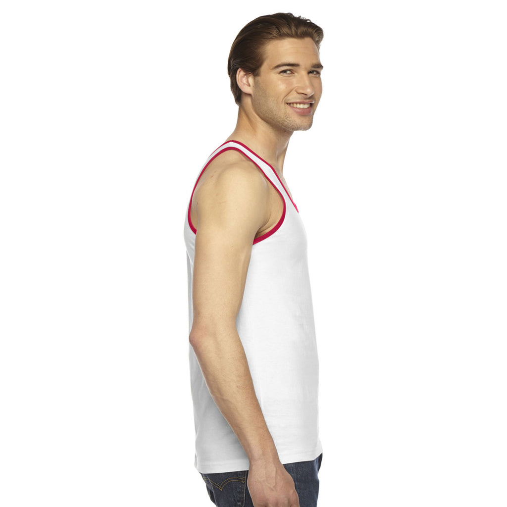 American Apparel Unisex White/Red Fine Jersey Tank