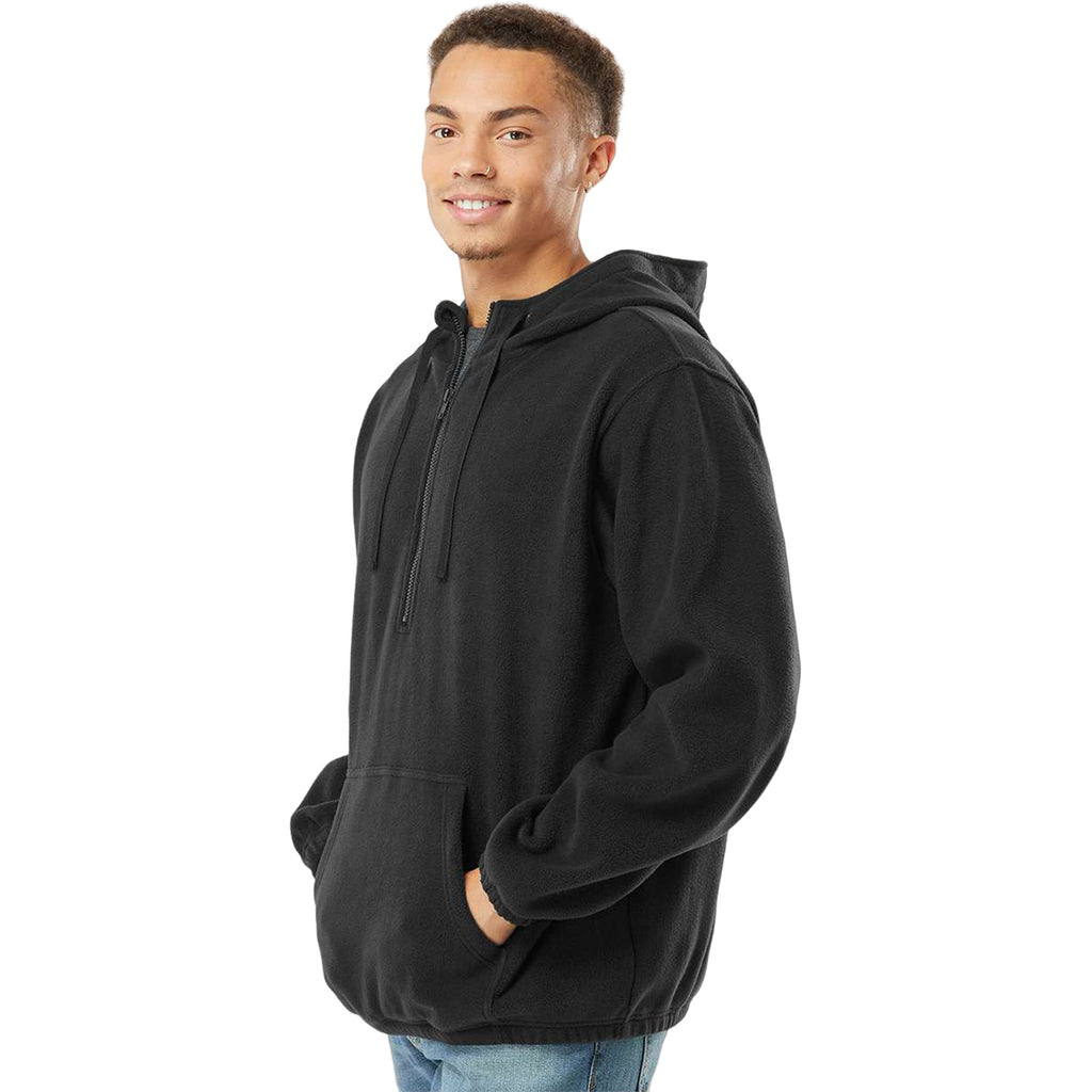 Burnside Men's Black Polar Fleece Quarter-Zip Hooded Pullover