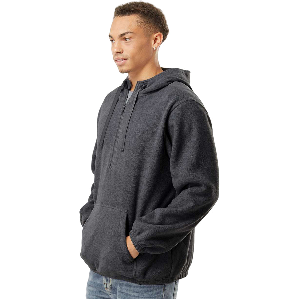 Burnside Men's Heather Charcoal Polar Fleece Quarter-Zip Hooded Pullover