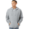 Burnside Men's Heather Grey Polar Fleece Quarter-Zip Hooded Pullover