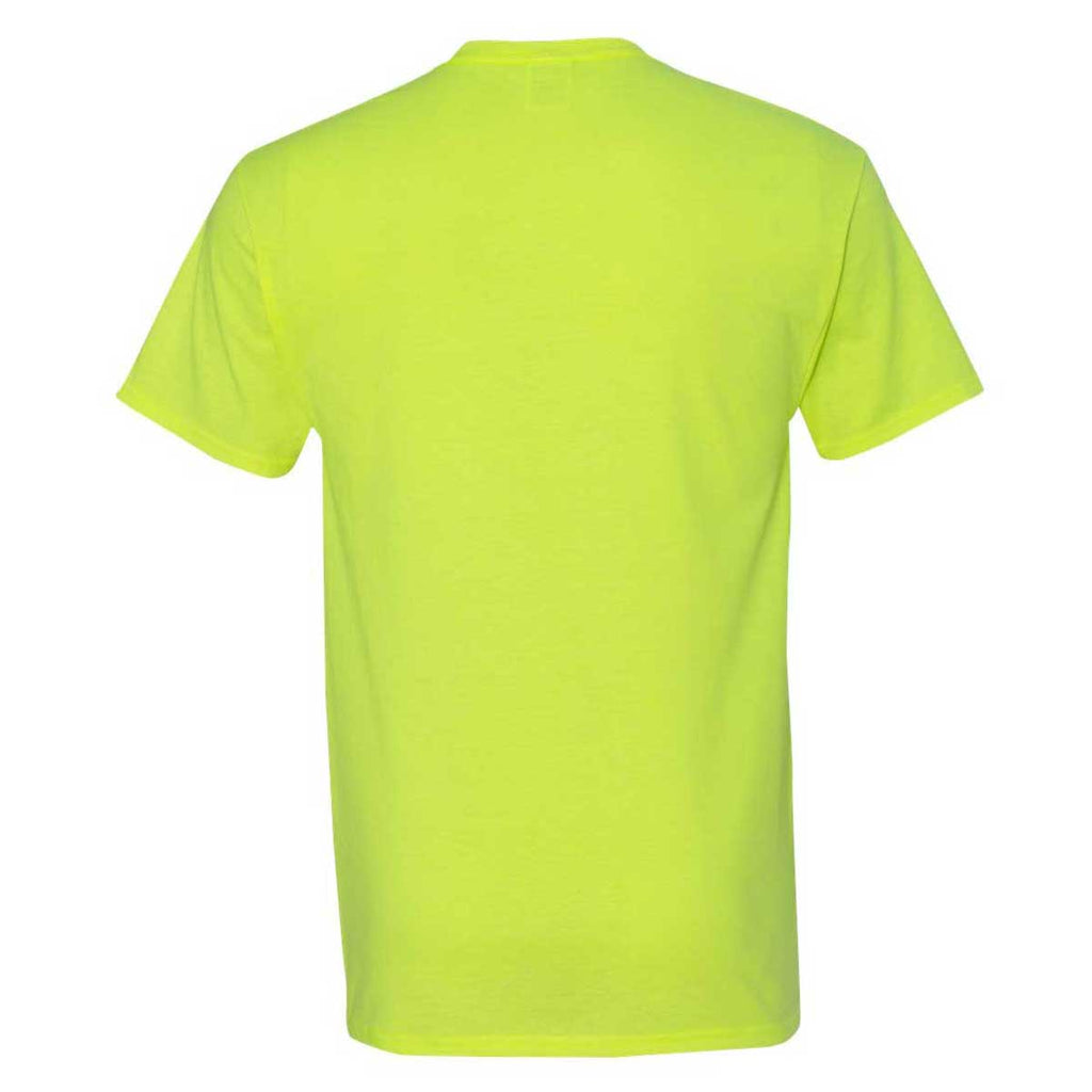 Fruit of the Loom Men's Safety Green HD Cotton T-Shirt with a Pocket