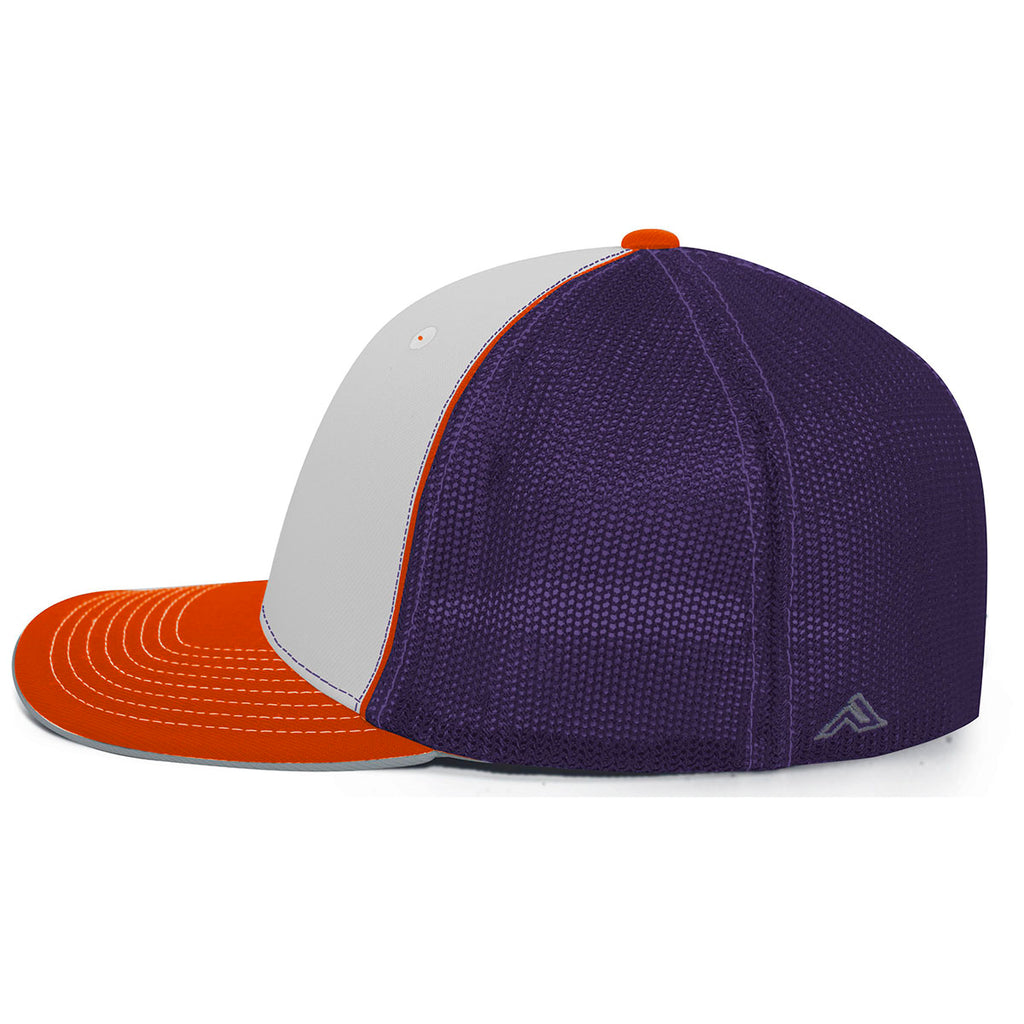 Pacific Headwear White/Purple/Orange Universal Fitted Trucker Mesh Cap