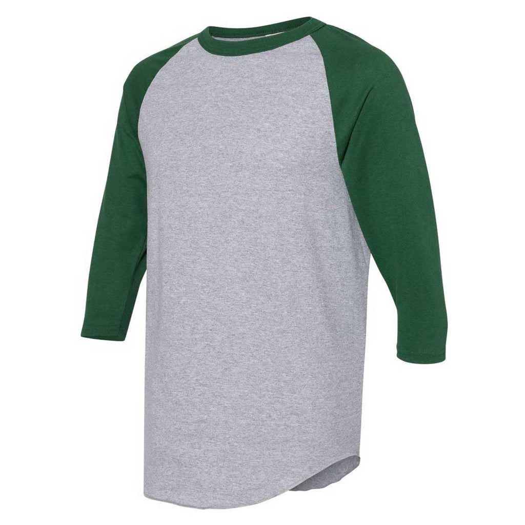 Augusta Sportswear Men's Athletic Heather/Dark Green Three-Quarter Raglan Sleeve Baseball Jersey