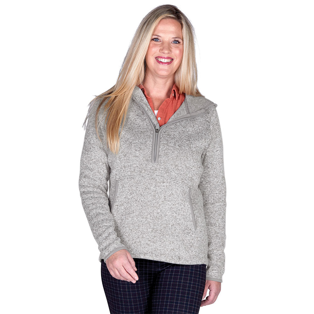 Charles River Women's Light Grey Heathered Fleece Quarter Zip Hoodie