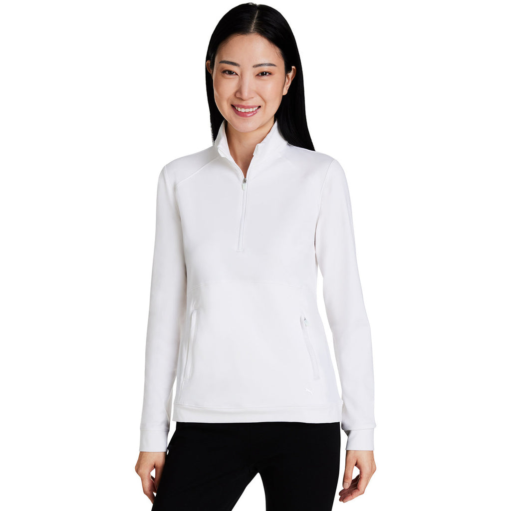 Puma Golf Women's Bright White Cloudspun Rockaway Quarter Zip