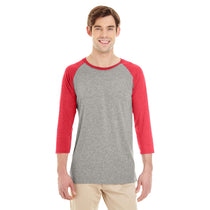 Jerzees Men's Oxford/Fiery Red Heather 4.5 Oz Tri-Blend Baseball Raglan