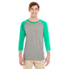 Jerzees Men's Oxford/Mint Heather 4.5 Oz Tri-Blend Baseball Raglan