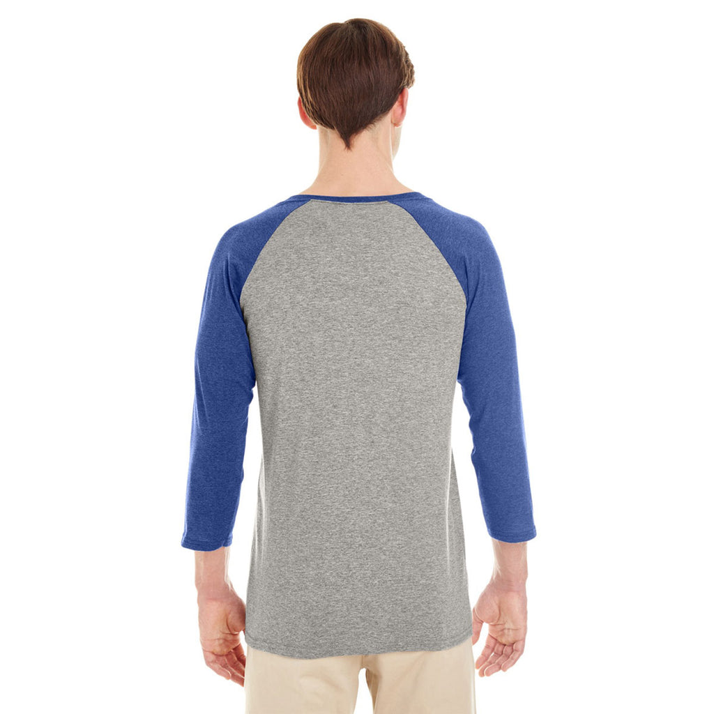 Jerzees Men's Oxford/True Blue Heather 4.5 Oz Tri-Blend Baseball Raglan