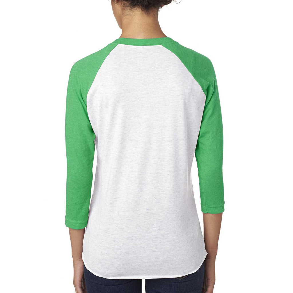 Next Level Unisex Envy/Heather White Triblend 3/4-Sleeve Raglan Tee