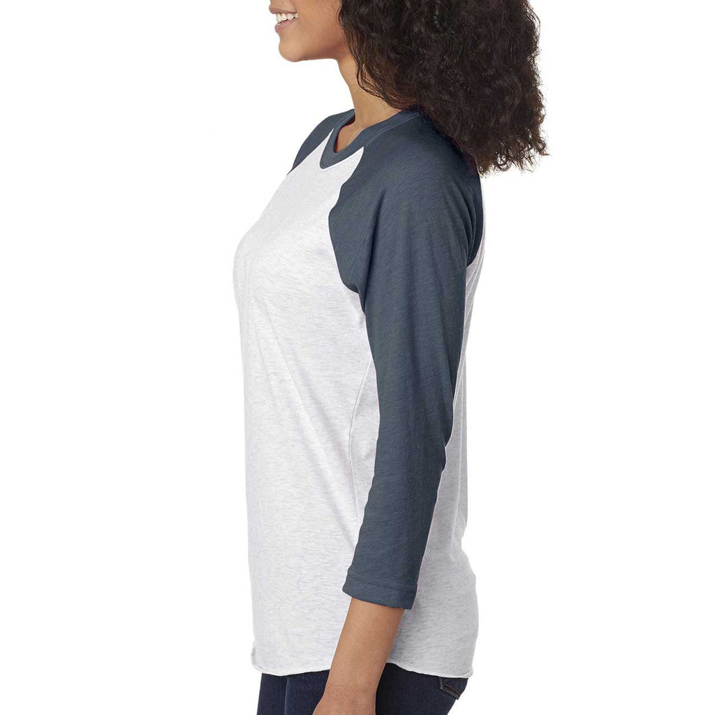 Next Level Unisex Indigo/Heather White Triblend 3/4-Sleeve Raglan Tee