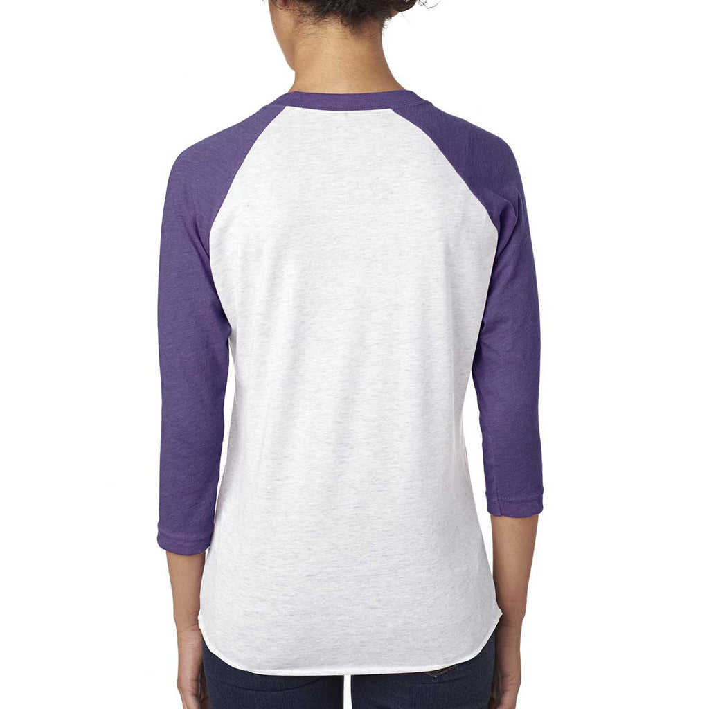 Next Level Unisex Purple Rush/Heather White Triblend 3/4-Sleeve Raglan Tee