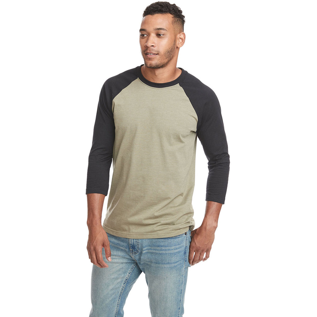 Next Level Unisex Black/Olive CVC 3/4 Sleeve Raglan Baseball T-Shirt