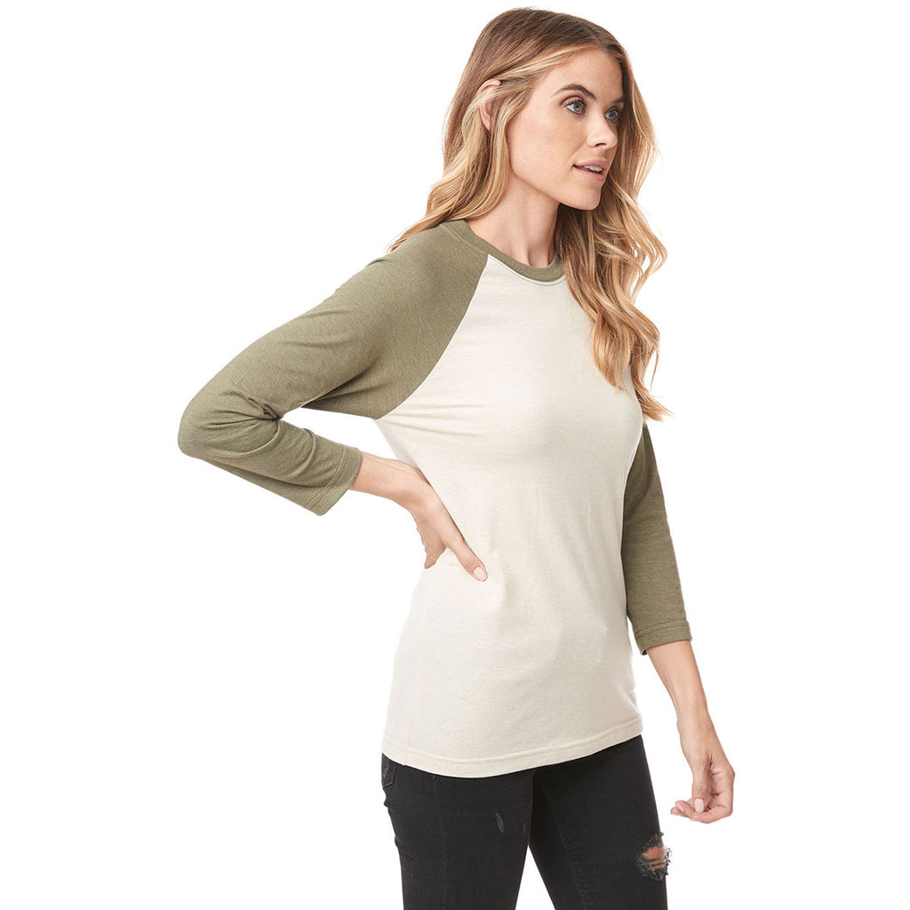 Next Level Unisex Miltry Green/Cream CVC 3/4 Sleeve Raglan Baseball T-Shirt