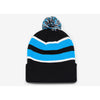 Pacific Headwear Black/Neon Blue/White Loose Fit Pom-Pom Beanie