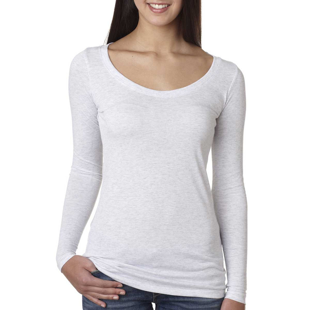 Next Level Women's Heather White Triblend Long-Sleeve Scoop Tee