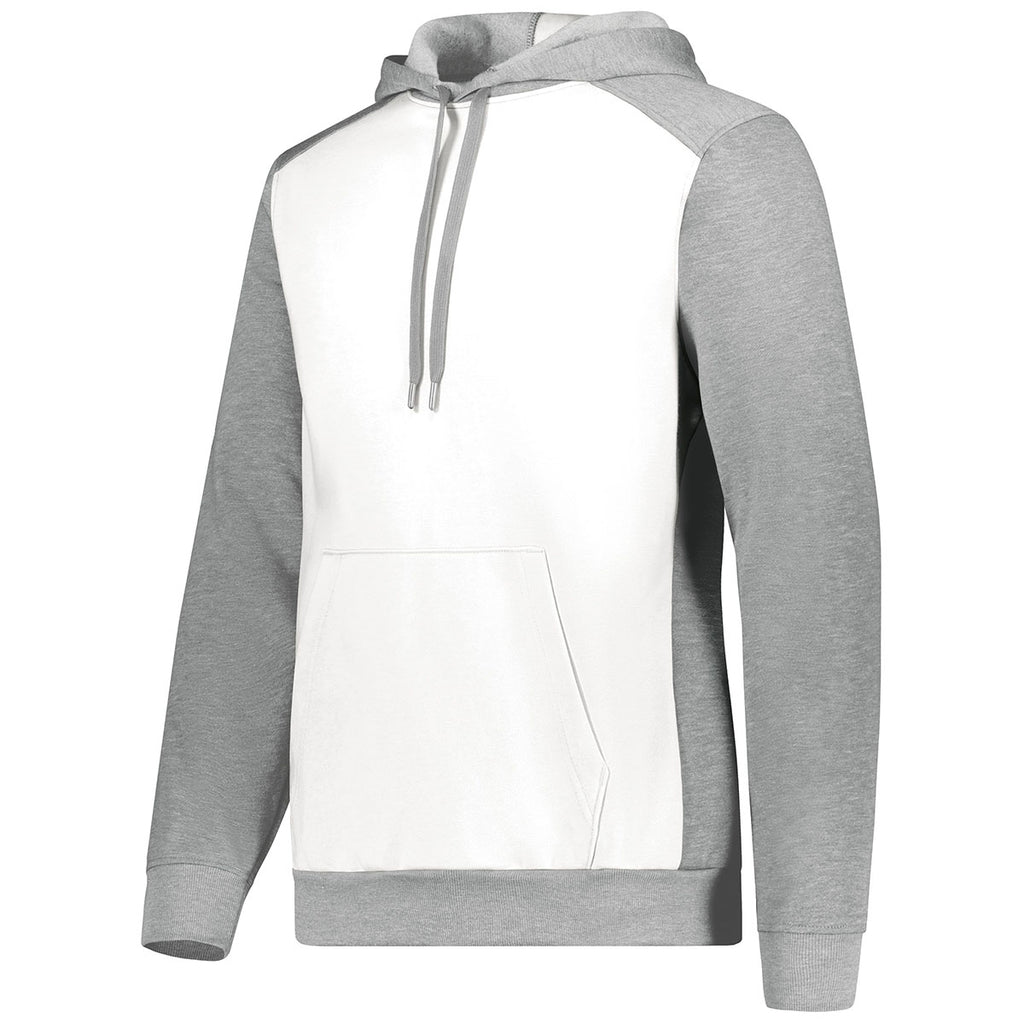 Augusta Sportswear Men's White/Grey Heather Three-Season Fleece Pullover Hoodie