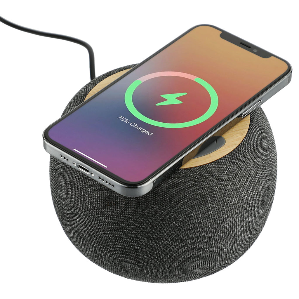 Leeds Grey Garm Fabric & Bamboo Speaker with Wireless Charging