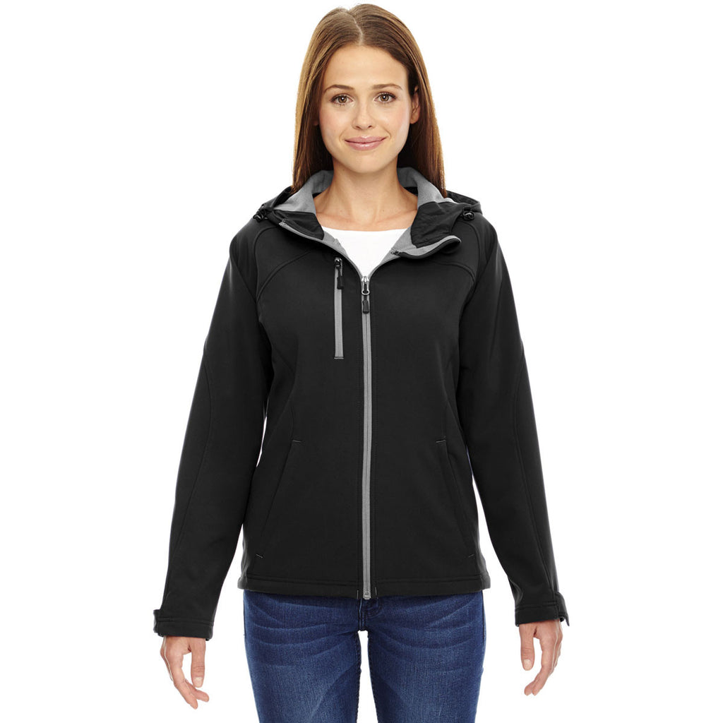 North End Women's Black Prospect Two-Layer Fleece Bonded Soft Shell Hooded Jacket