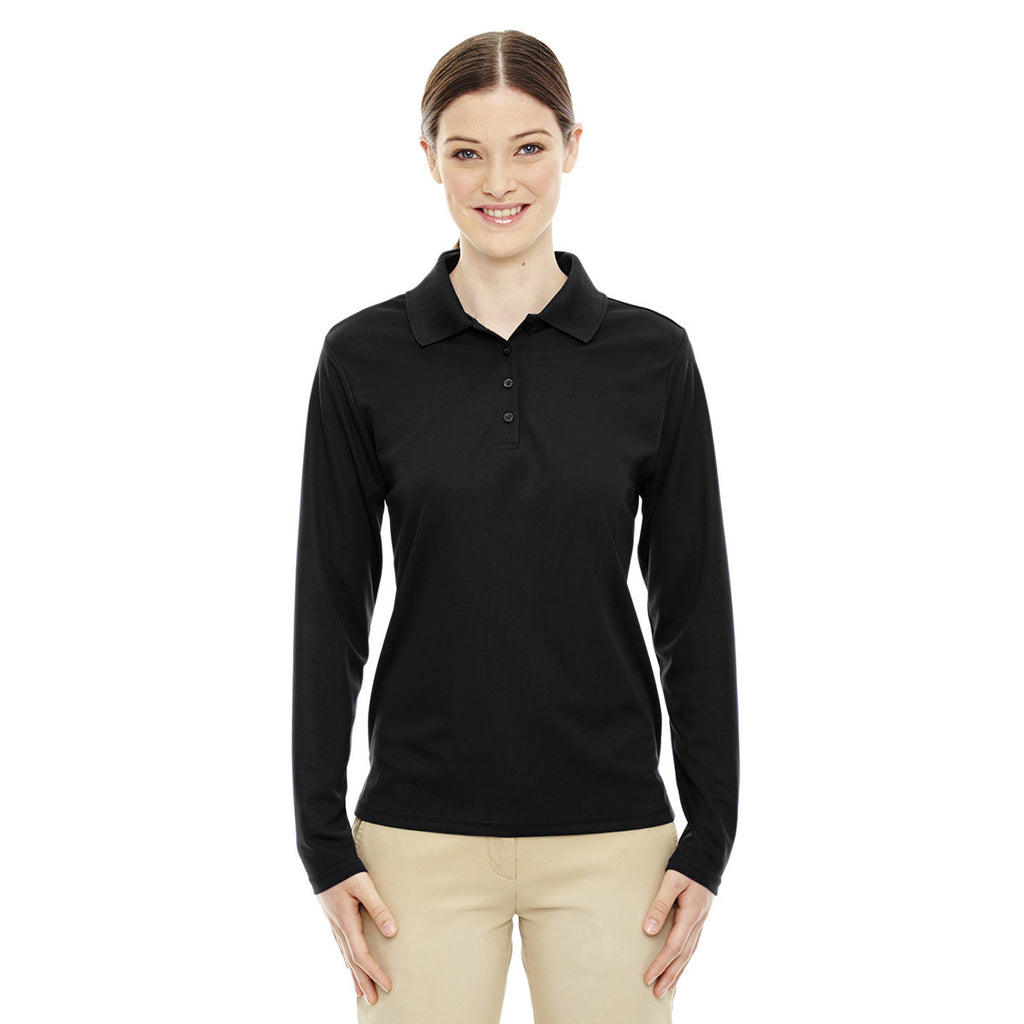 Core 365 Women's Black Pinnacle Performance Long-Sleeve Pique Polo