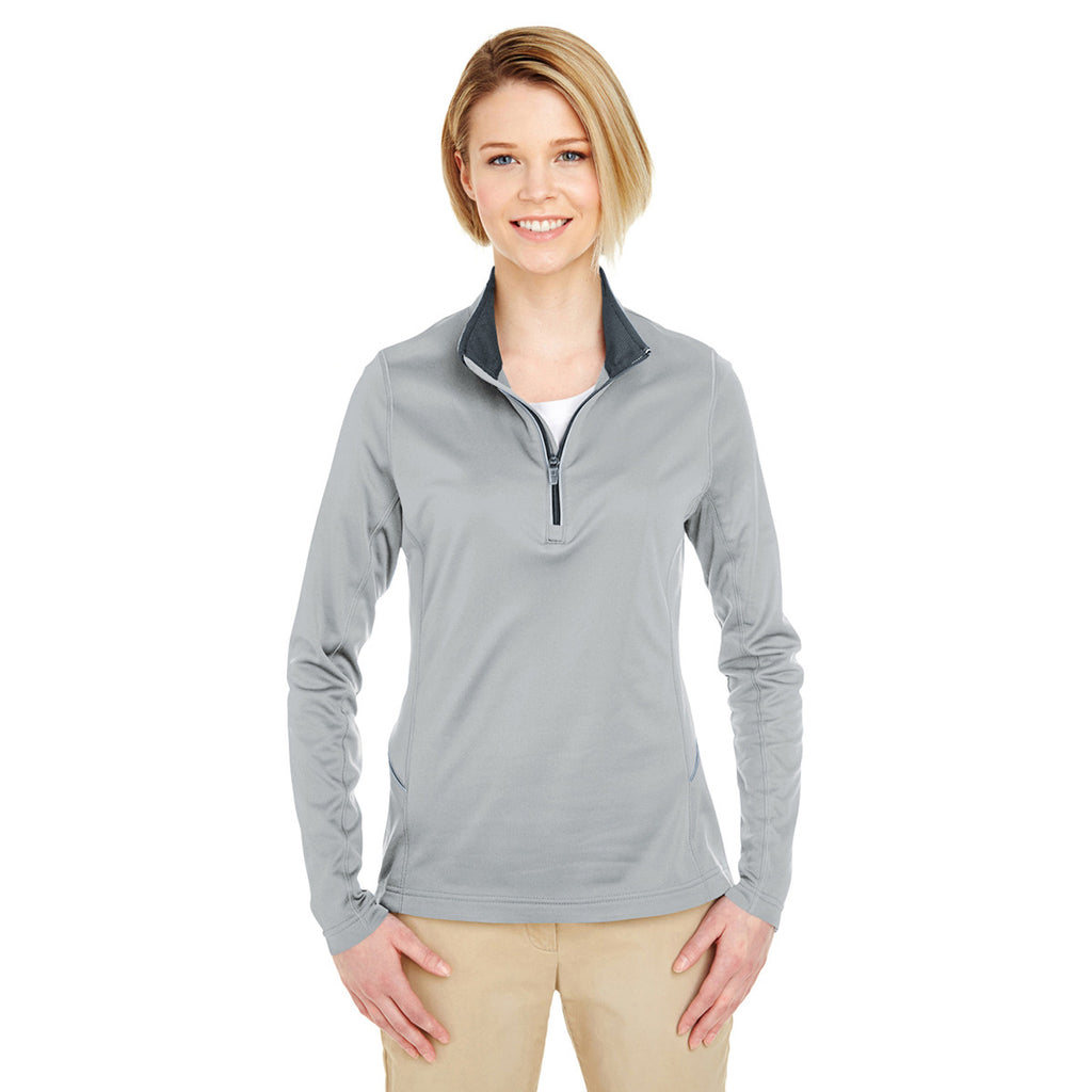 UltraClub Women's Grey Cool & Dry Sport Quarter-Zip Pullover