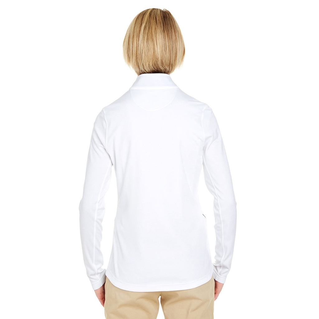 UltraClub Women's White Cool & Dry Sport Quarter-Zip Pullover