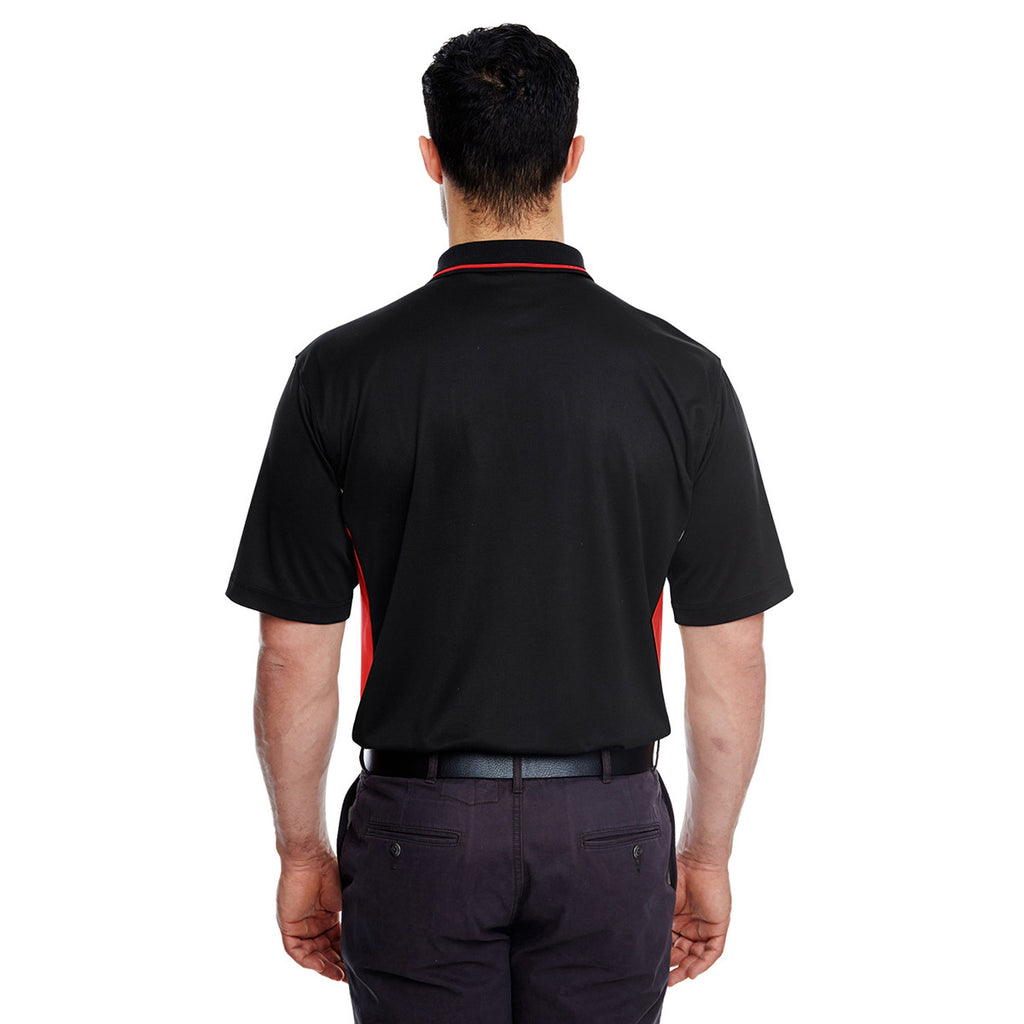 UltraClub Men's Black/Red Cool & Dry Sport Two-Tone Polo