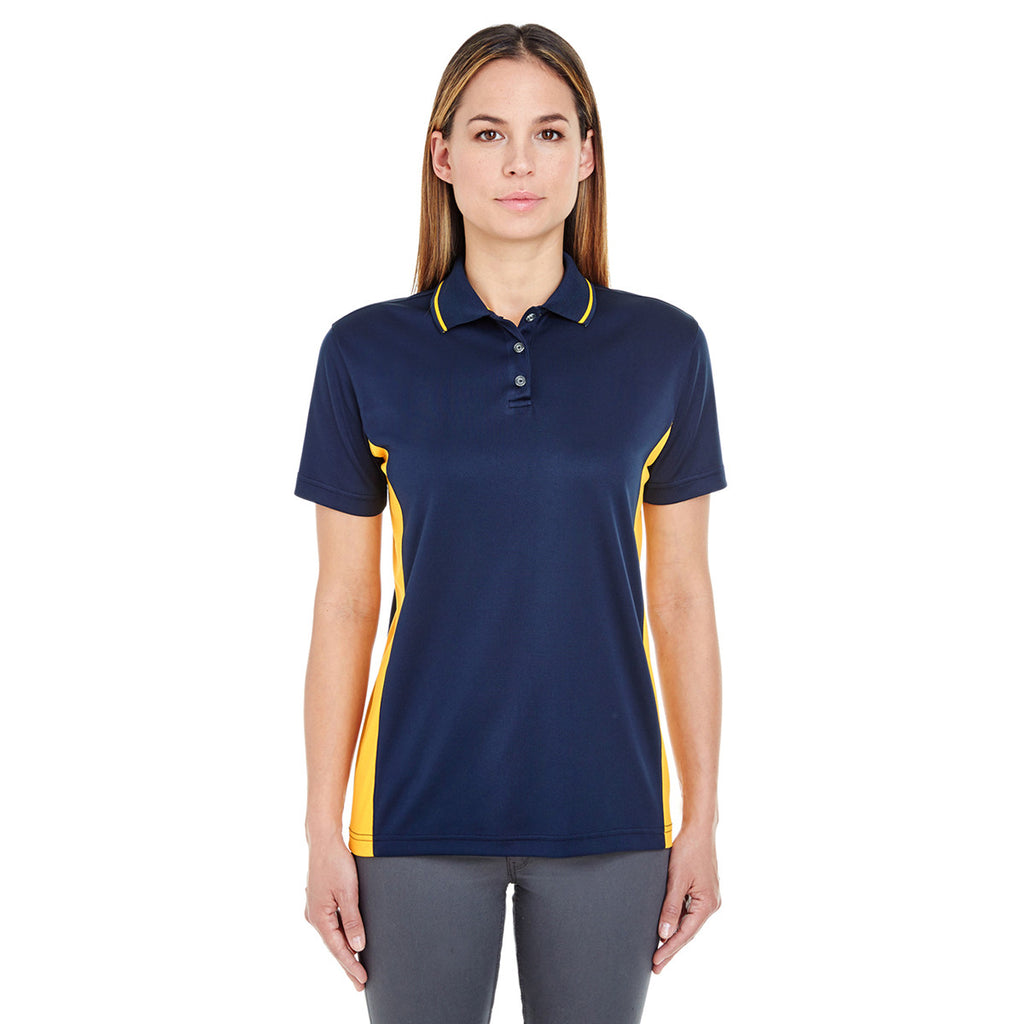 UltraClub Women's Navy/Gold Cool & Dry Sport Two-Tone Polo