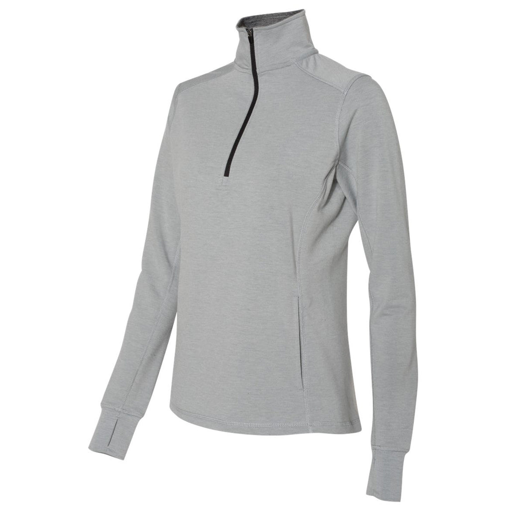 J. America Women's Silver Grey Heather Omega Stretch Terry Quarter-Zip Pullover