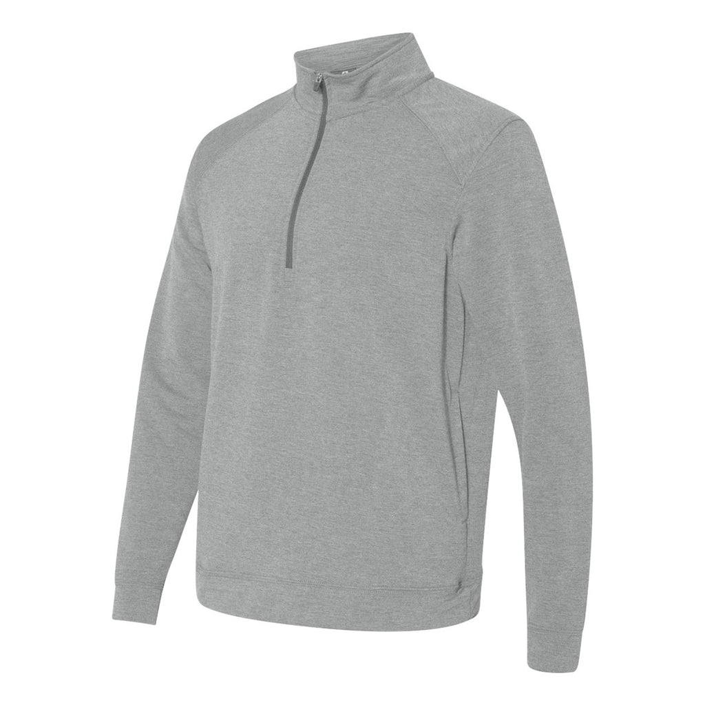 J. America Men's Silver Grey Heather Omega Stretch Terry Quarter-Zip Pullover