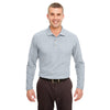 UltraClub Men's Heather Grey Long-Sleeve Classic Pique Polo