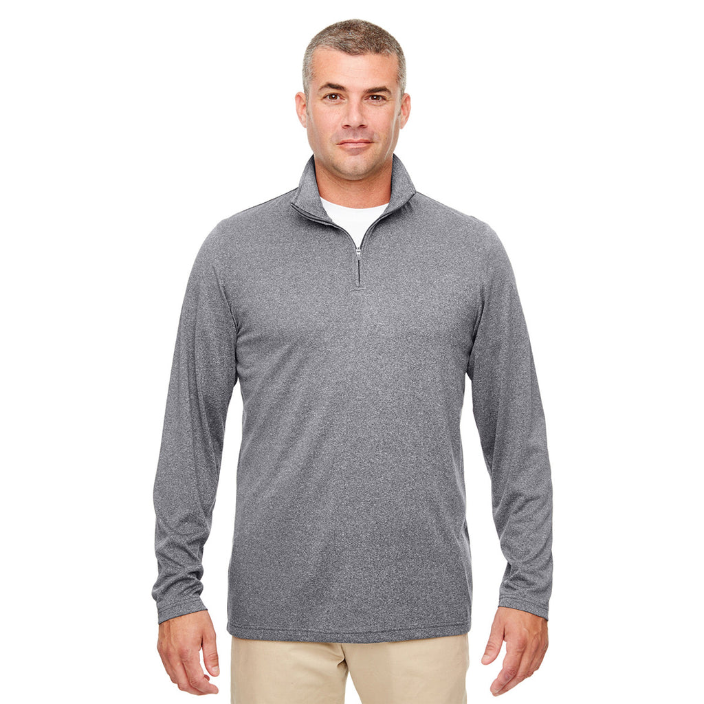 UltraClub Men's Charcoal Heather Cool & Dry Heathered Performance Quarter-Zip