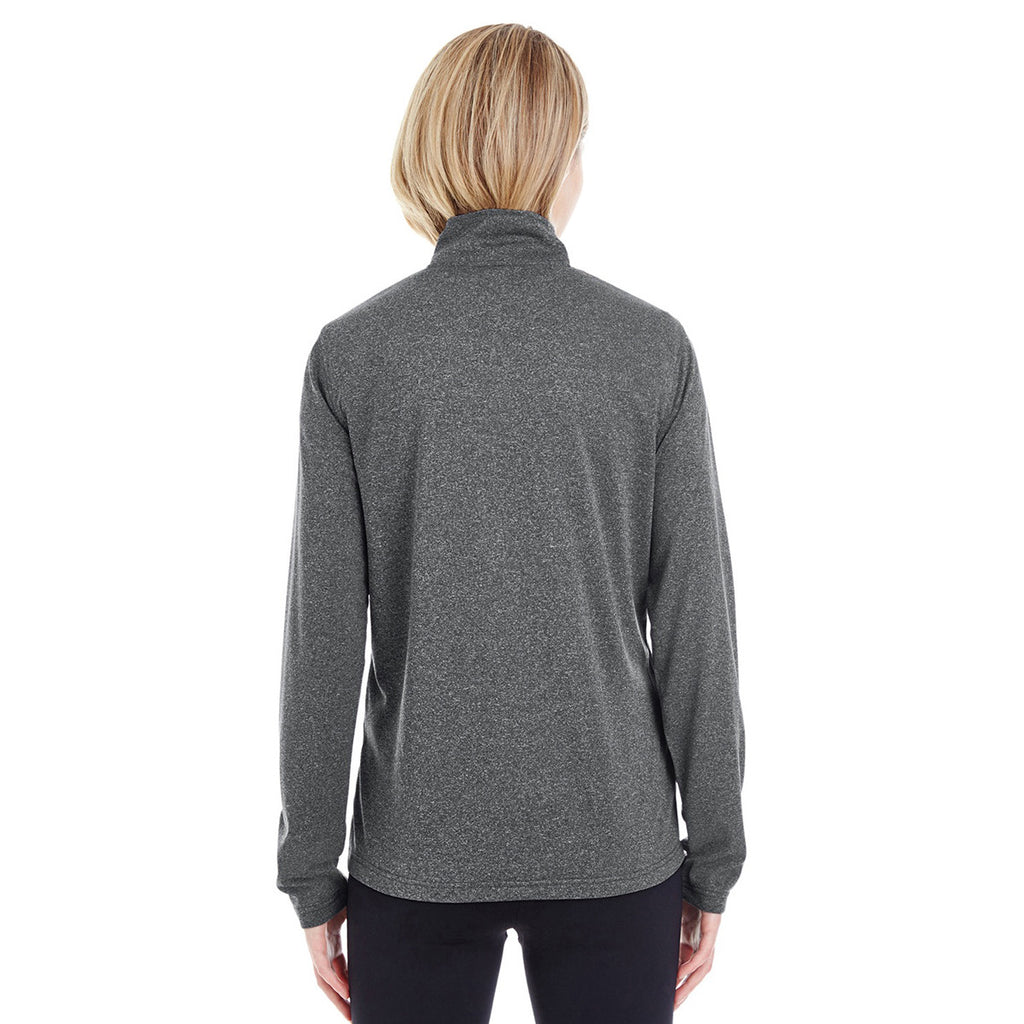 UltraClub Women's Black Heather Cool & Dry Heathered Performance Quarter-Zip