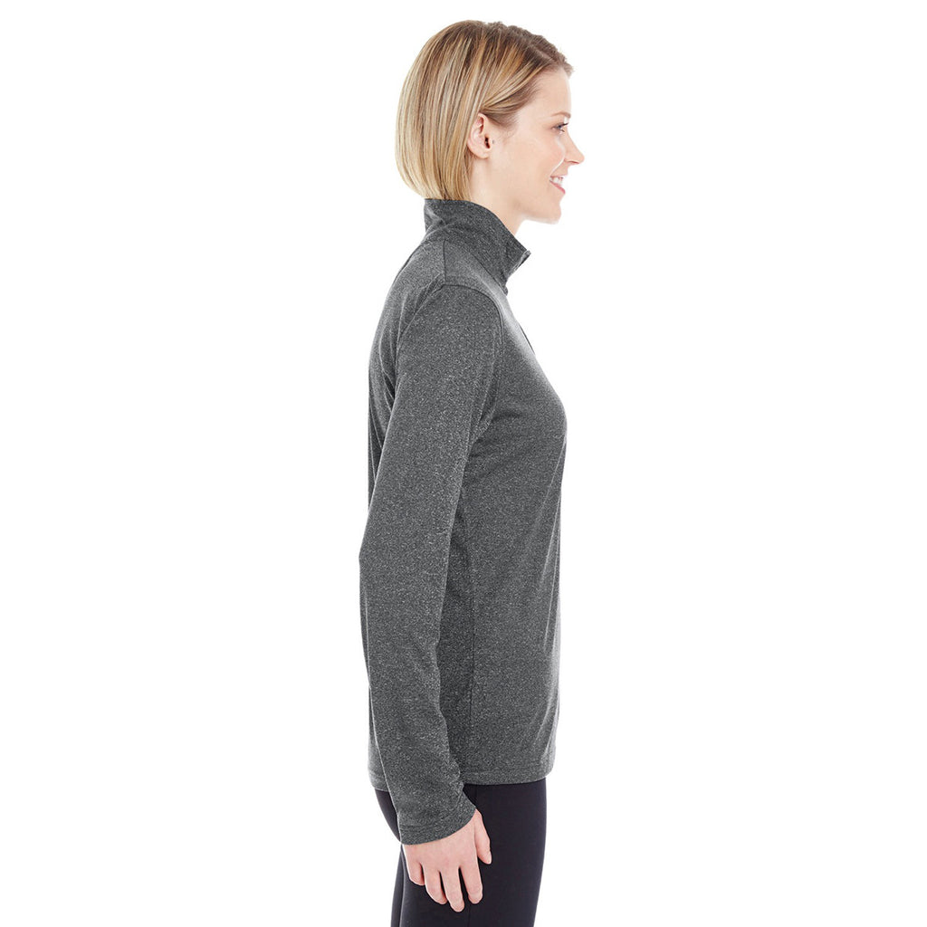 UltraClub Women's Black Heather Cool & Dry Heathered Performance Quarter-Zip