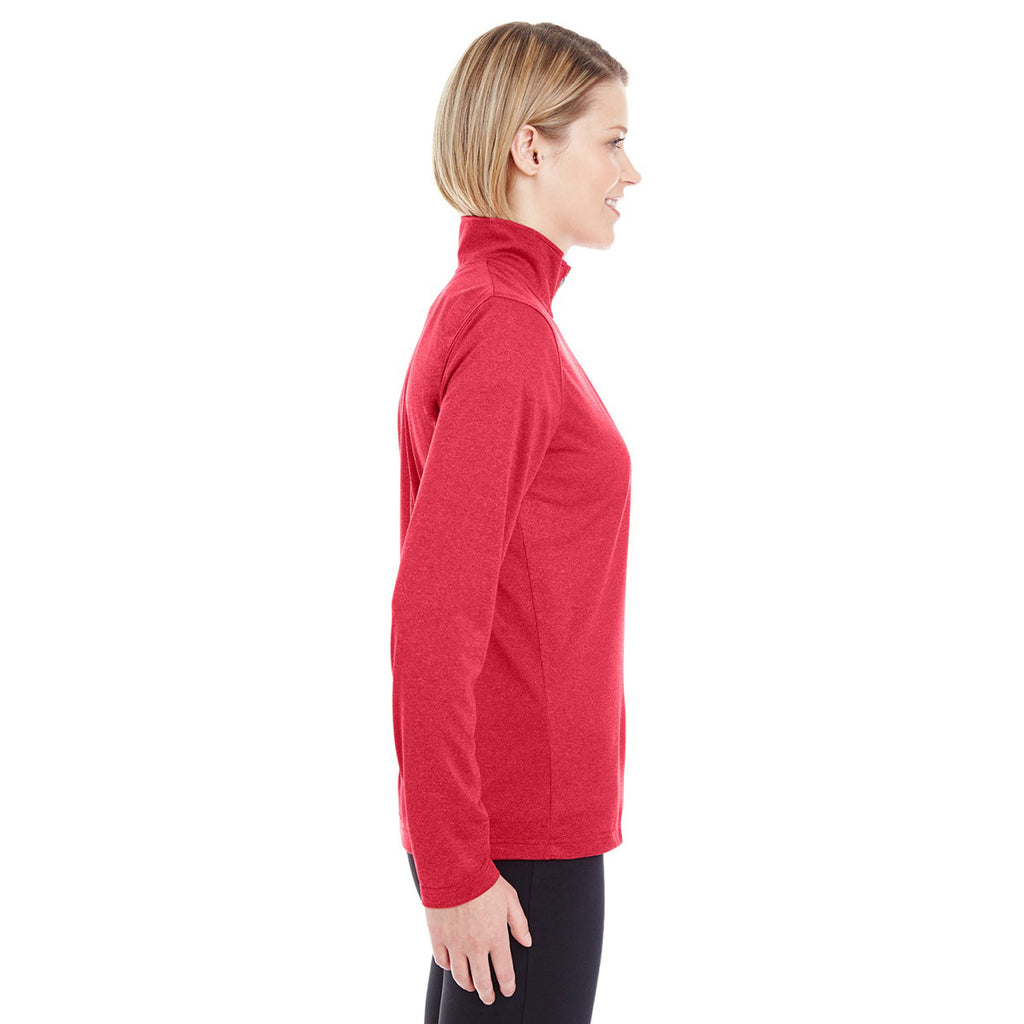 UltraClub Women's Red Heather Cool & Dry Heathered Performance Quarter-Zip