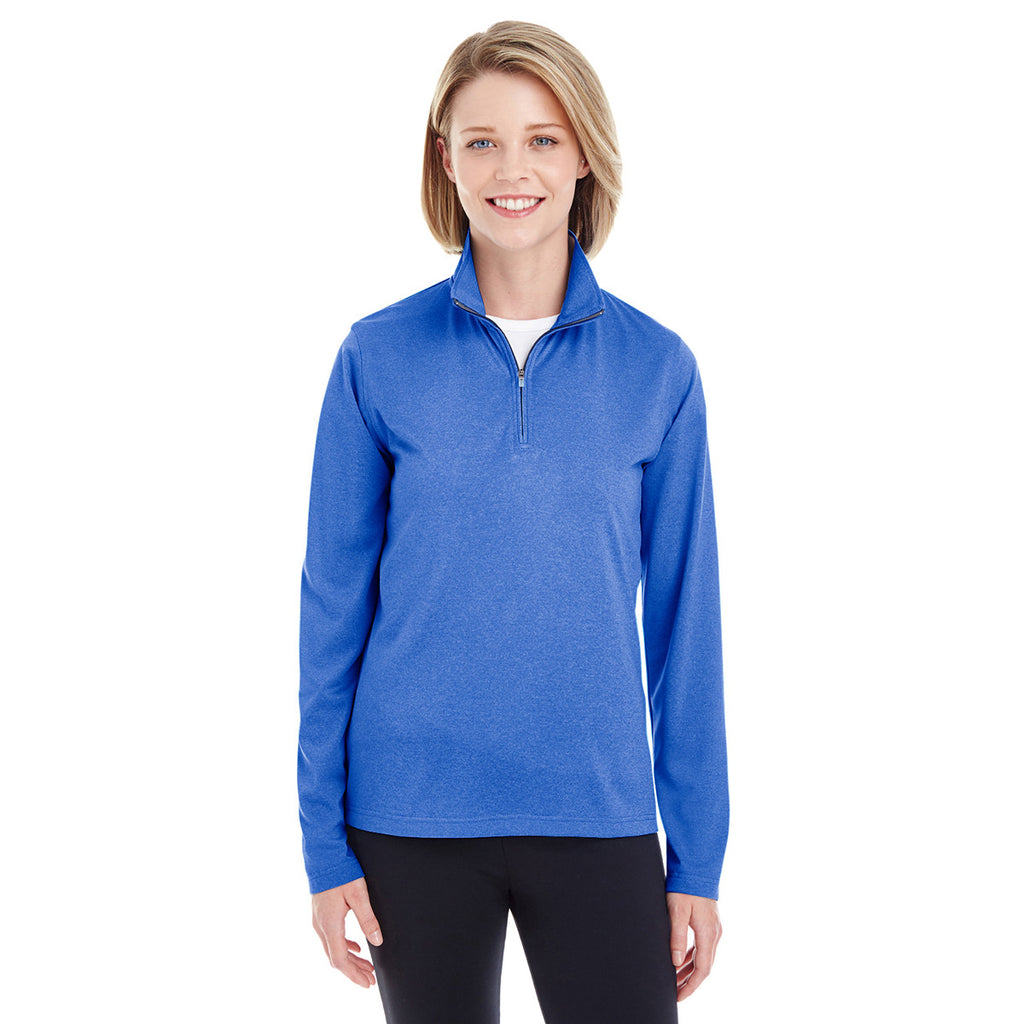 UltraClub Women's Royal Heather Cool & Dry Heathered Performance Quarter-Zip