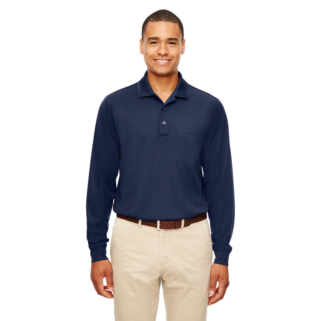 Core 365 Men's Classic Navy Pinnacle Performance Pique Long-Sleeve Polo with Pocket