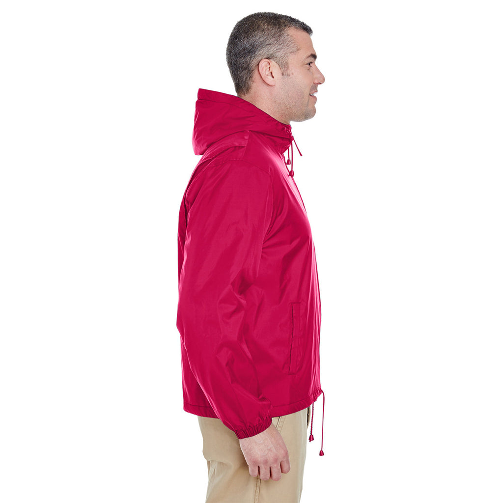 UltraClub Men's Red Fleece-Lined Hooded Jacket