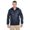 UltraClub Men's True Navy Quarter-Zip Hooded Pullover Pack-Away Jacket