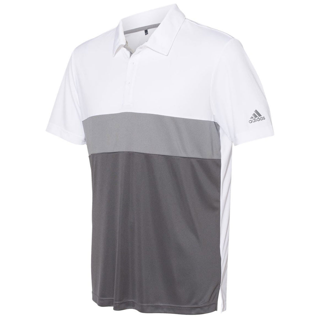 adidas Men's White/Grey Three/Grey Five Merch Block Sport Polo